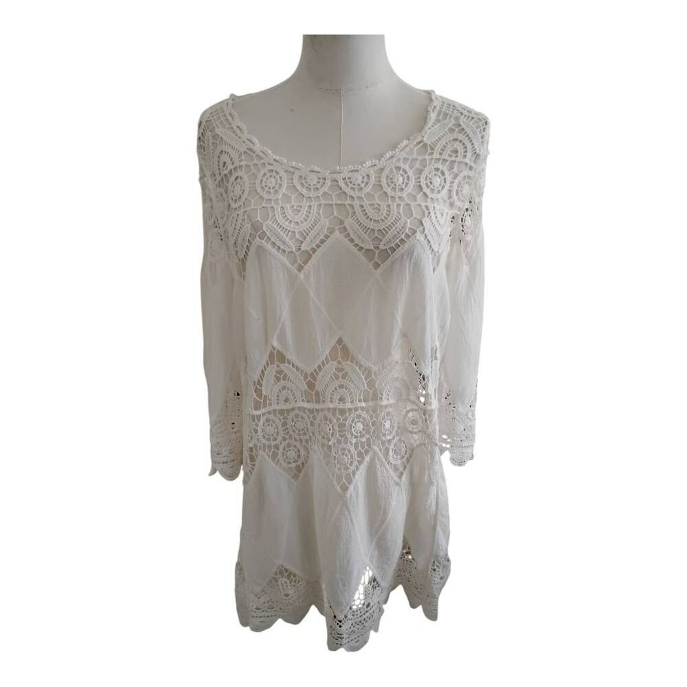 White‎ Lace & Crochet Boho Blouse Size Small